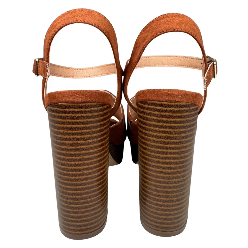 Madden Girl Womens Sandals Block Heels Sz 7.5M Garden-S Chestnut Strappy Western